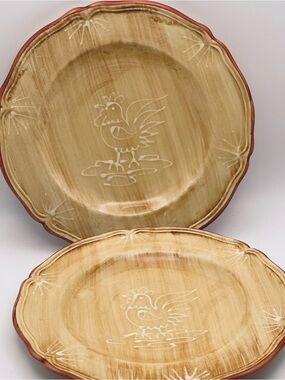 Ceramiche Virginia Italian Rooster Plates Hand Painted Raised Slipware Set  of 2